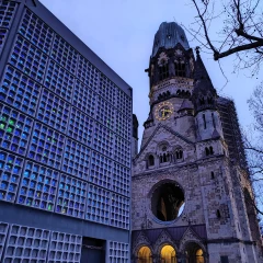 Kaiser Friedrich Wilhelm Memorial Church in the evening light at the blue hour