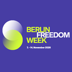 Logo der Berlin Freedom Week auf lila Hintergrund.