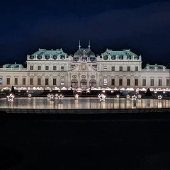 Belvedere, Vienna, at night, dark, small and large stars shine in the lake