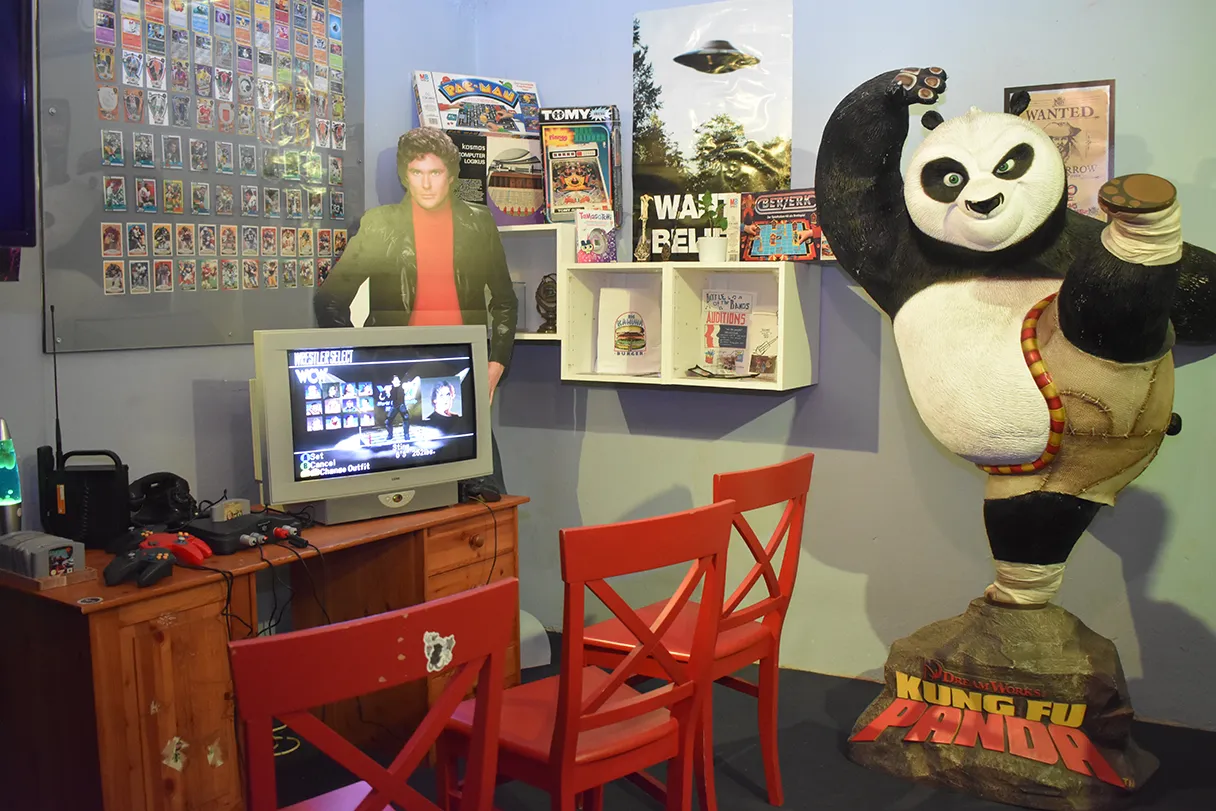 Gaming Museum Vienna, children's room with Kung Fu Panda figure, computer and computer games