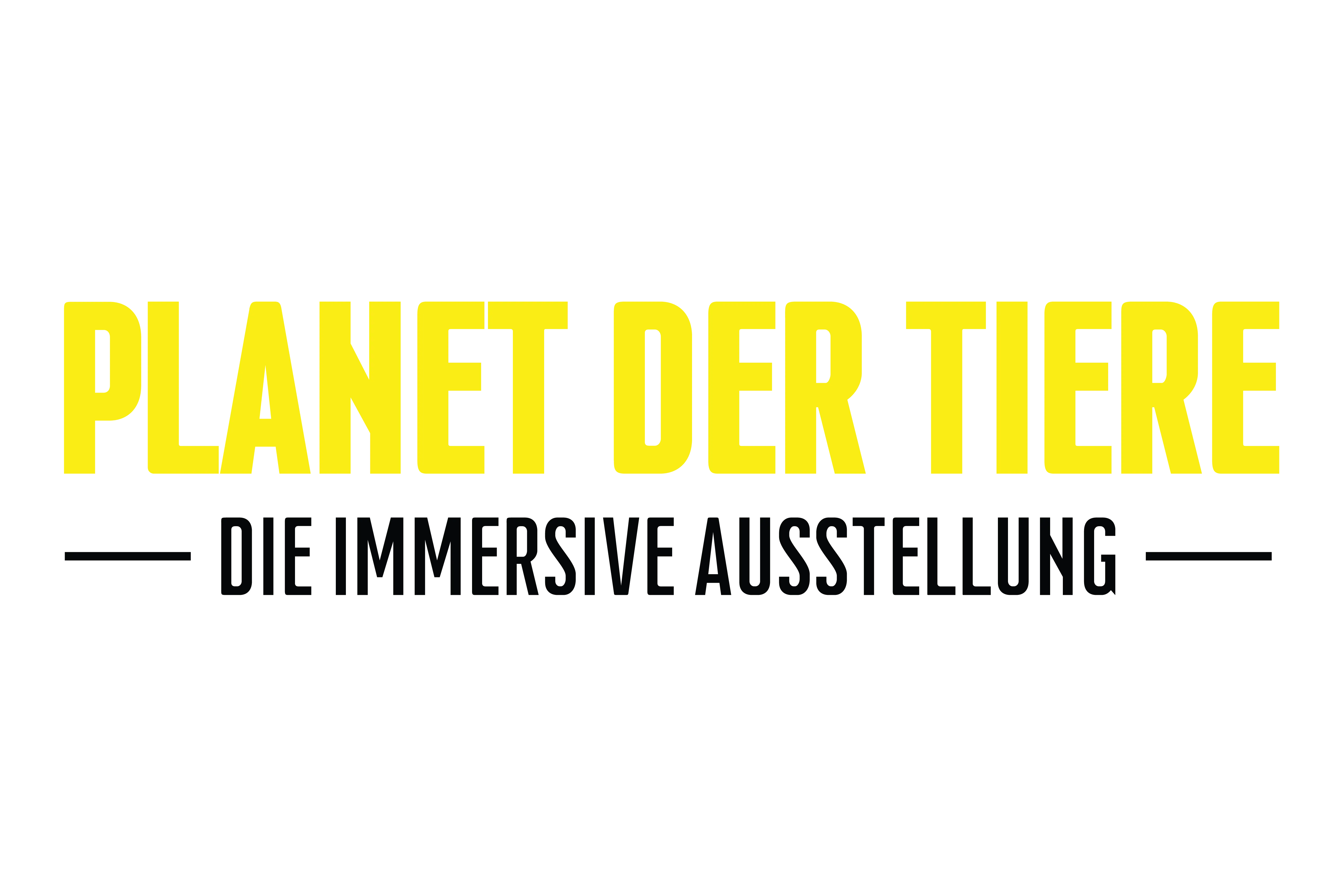 Logo der Ausstellung Planet der Tiere im Immersium:Wien. Gelbe Schrift.